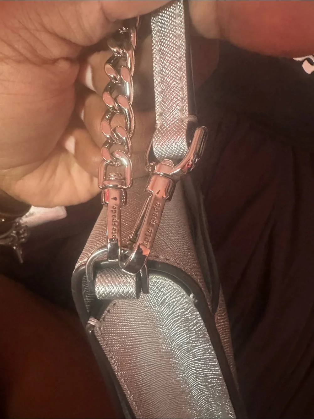 kate spade metallic silver crossbody with matching cardholder